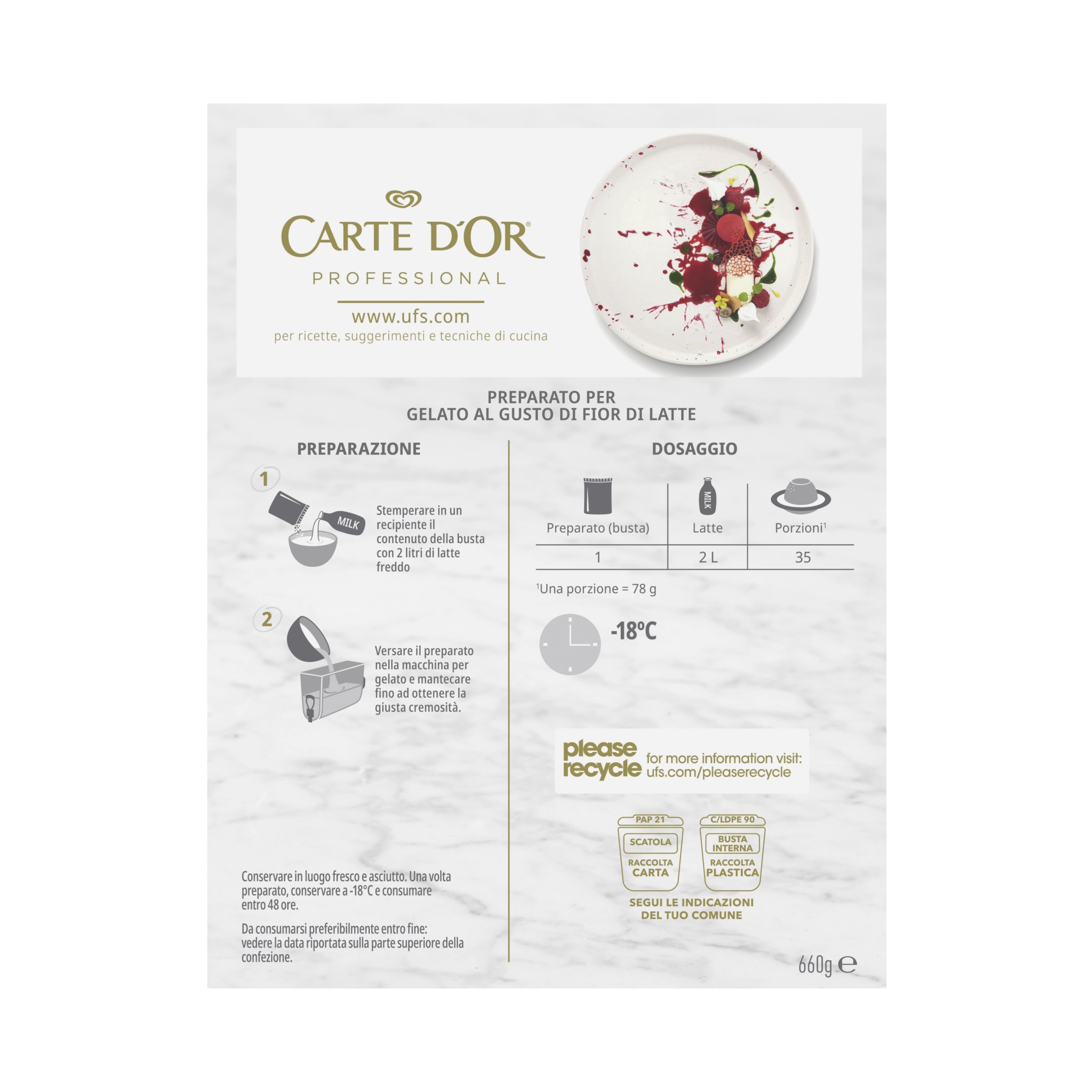 Carte d’Or preparato per Gelato al gusto Fior di Latte 660 Gr - 